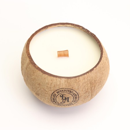 Candle in the coconut aromatic, sweet orange and lime, soy wax, 8x10 cm, in the box-4