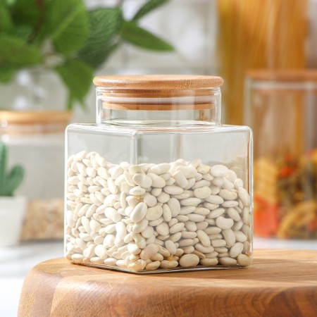 Glass Bank for bulk products with a bamboo cover Magistro "Eco", 800 ml, 9.5 × 13 cm