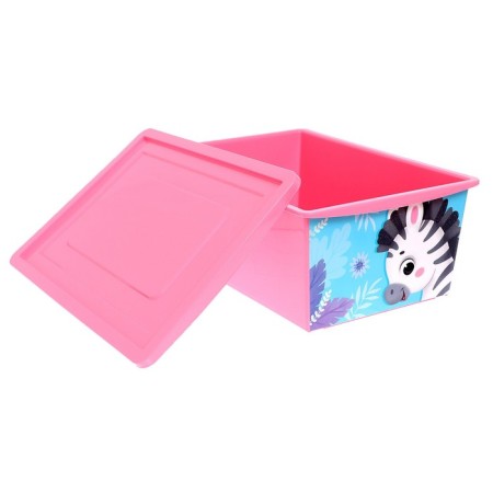A box for toys with a lid, "funny zoo", volume 30 l, pink color-3
