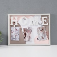 Фоторамка пластик на 3 фото 9х13 см "Дом" с прищепками, белая 40х30х2 см
