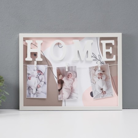 Photo frame plastic in 3 photos 9x13 cm "House" with clothespins, white 40x30x2 cm