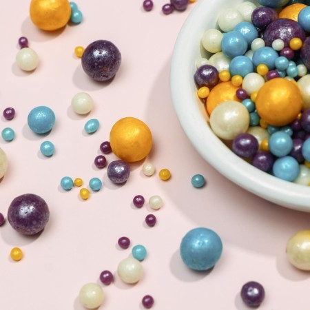 Sprinking confectionery in color glaze "Pearls" gold, silver, blue, lilac, 50 g-1