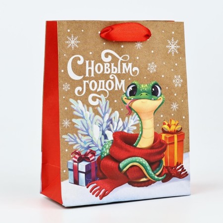 New Year. Package Gift New Year Craft vertical “Snake 2025”, S 15 x 12 x 5.5 cm, New Year-1