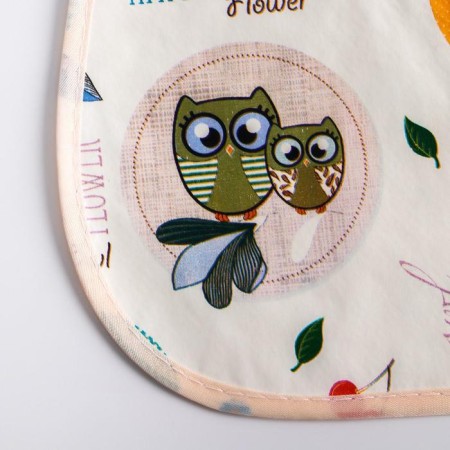 Blory for feeding/slobber, waterproof from a non -woven fiber with PVC coating, “owls”, color mix-4