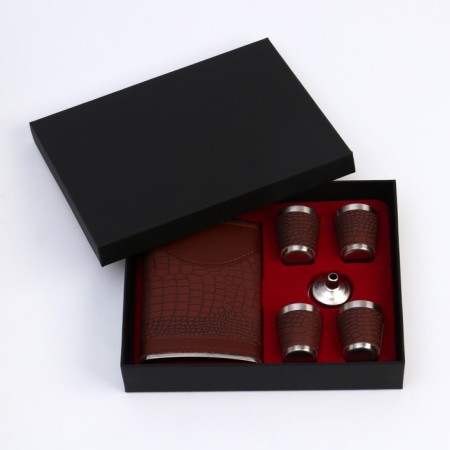 Gift set 6 in 1: Flaw 270 ml, funnel, 4 glasses, brown, 17 x 21 cm-1