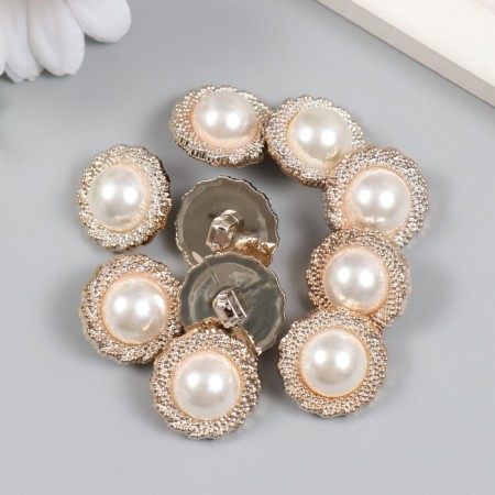 Buttons plastic for creativity on the leg "Pearl in the frame" set of 10 pcs 2.1x2.1 cm-2