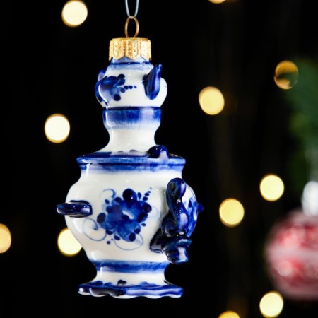 Christmas tree toy "Samovar with a kettle", Gzhel, porcelain, h = 10cm
