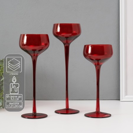 Glass "Glass" Glass Creck "Red Set 3 pcs H- 20, 23, 26x8x8 cm
