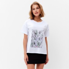 Women's T -shirt Minaku with a proprietary print, white color, size 44