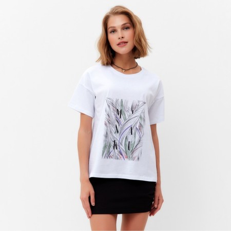 Women's T -shirt Minaku with a proprietary print, white color, size 44
