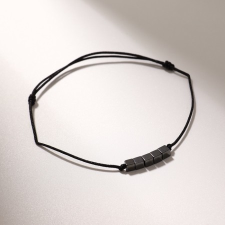 Bracelet of desires "hematite" cube on a black thread, the length is regulated-1