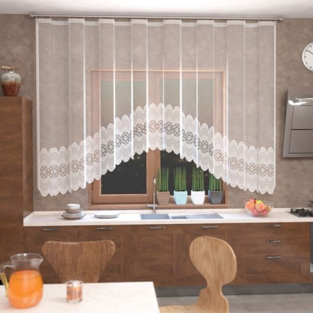 Tulle on the kitchen with a curtain tape, 420x165 cm, white color, 100% polyester