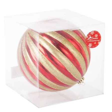 Ball plastic D-20 cm "Golden stripes" red-1