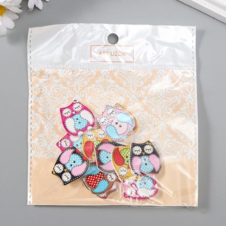 A set of buttons of decorative wood "Sleeping owl" (set 12 pcs) 2.3x2.5 cm-3