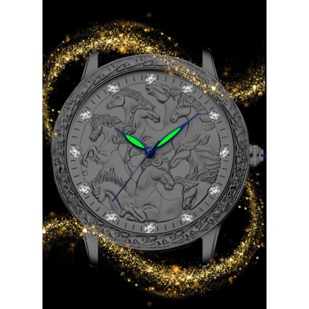 Men's wristwaters "horses", d-4.4 cm, silver clock-1