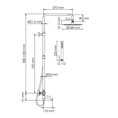 The shower system wasserkraft a288.258.217.bm Thermo, tropical shower, thermostat, black-2