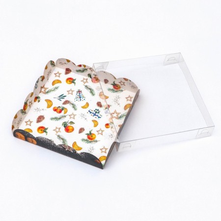 Cookie box, confectionery packaging, "tangerines", 15 x 15 x 3 cm, new year-2
