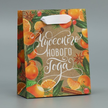 Craft vertical “Mandarin mood” package, S 12 x 15 x 5.5 cm, New Year