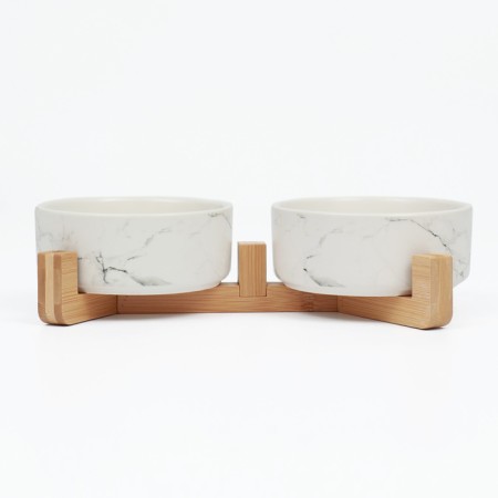 Double ceramic bowls on a stand of 2 x 450 ml 28.5 x 15.5 x 7 cm, marble-3