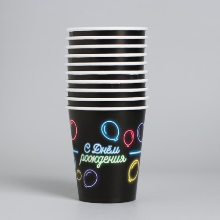 A one -time paper glass "Happy birthday" neon balls, 250 ml-1