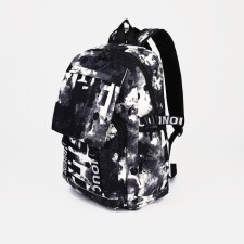 Young backpack from textiles with a zipper, 4 pockets, black/white color