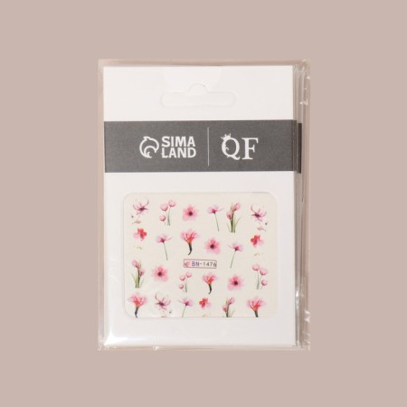 Slider - nail design "Flowers", packing 6 pcs, pink/green color-1