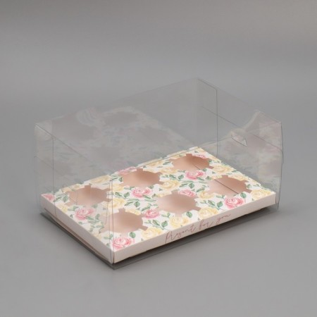 Capcake box, confectionery packaging, 6 rose cells, 16 x 23 x 11.5 cm
