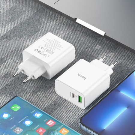 Network charger Hoco C113A, 1 Type-C, 1 USB, 65 W, PD + Qc, white-6