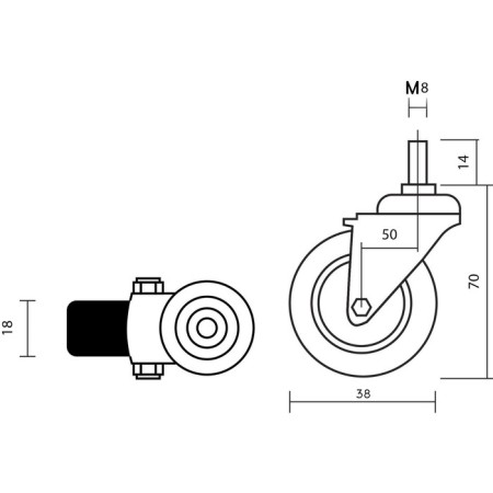 Furniture wheel, d = 38 mm, with a foot M8, red-1