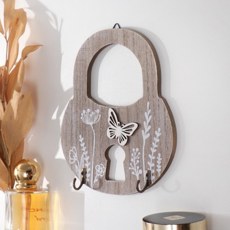 Hooks decorative wood "Castle with plants and butterfly" 2.5x15x17 cm-1