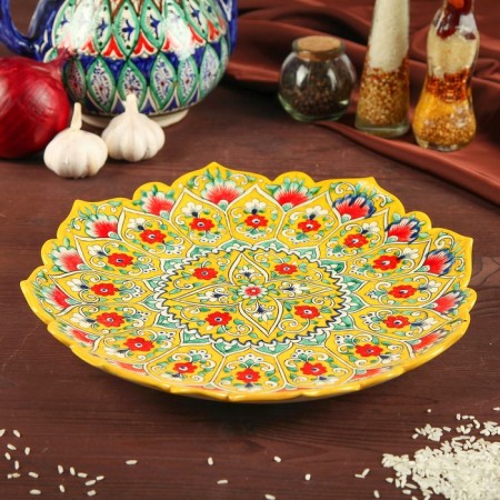 Largan Rishtan ceramics "Flowers", 31 cm, yellow mix, corrugated-3