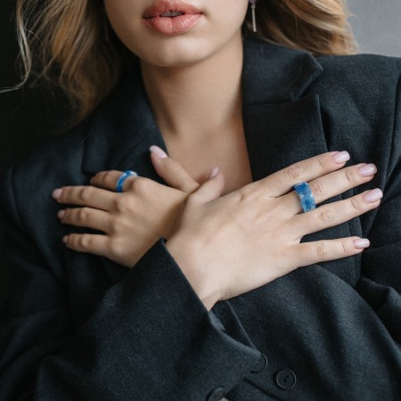 Ring set 2 pieces from acrylic "Duos", color bright blue, size 17-17.5-2