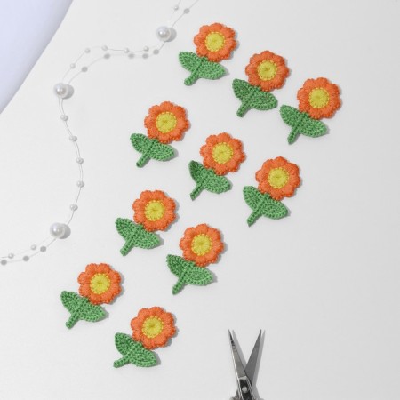 Knitted elements "flowers", 2.5 × 3.5 cm, 10 pcs, peach/green color-1