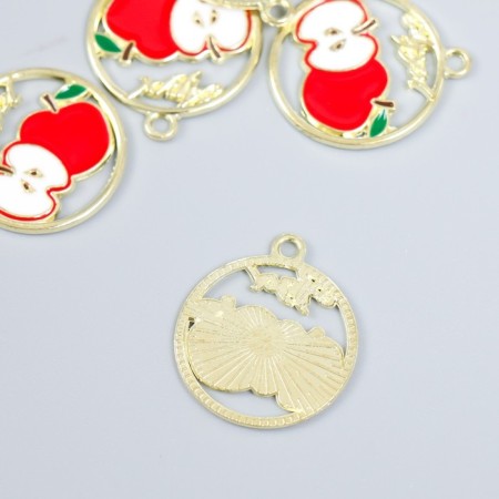 Decor for creativity metal, enamel "Apple and half an apple in a circle" gold 2.1x2.5 cm-1