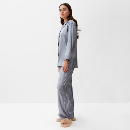 Female pajamas (shirt, trousers) kaftan "strip", gray-blue, p.44-46-2