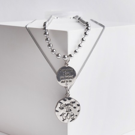 Double "chain" steel, medallions, color silver, 68 cm-1