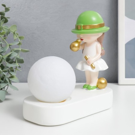 Souvenir Polystone Light "Baby in a green hat, with a gold bubble at the ball" 16.5x8x16 cm