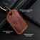 Key leather keychain, label, rectangular, genuine leather, brown, deer