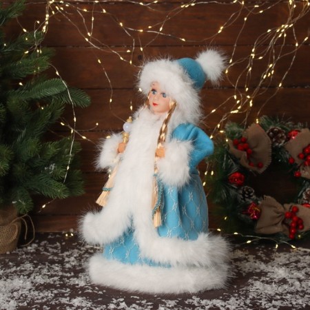 Snow Maiden "in a fluffy fur coat, with a flashlight" moves, with a backlight, 40x20 cm, blue-3