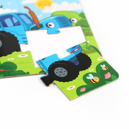 Puzzle on the substrate "Funny Blue Tractor", 4 details-6
