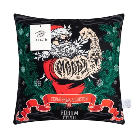 Pillow Decorative New Year's Ethel "Strong Santa", 40x40 cm, 100% p/e, velor-4