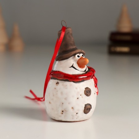 Souvenir Ceramics Suspension "Snowman in the cylinder and scarf" 3.9x4x6.9 cm-1