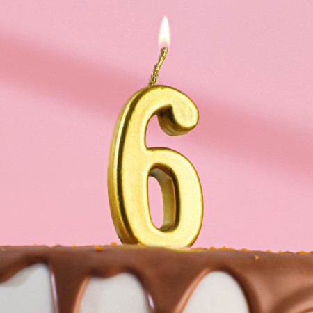 Candle in a cake on a skewer, number 6, gold, 4.5x2.5 cm