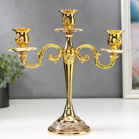 Summary Metal for 3 candles "Medalon" Gold 26x26x9.2 cm-1