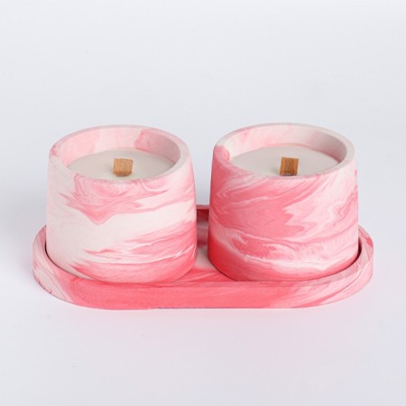 Candles in concrete on the stand "Loft", soy wax, wooden wick, white-pink-2