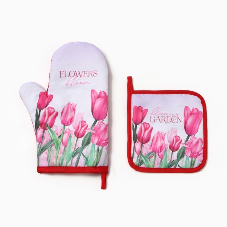 Kitchen "tulips" mittens-output 20x27cm, severity 17x17cm 100% p/e-1