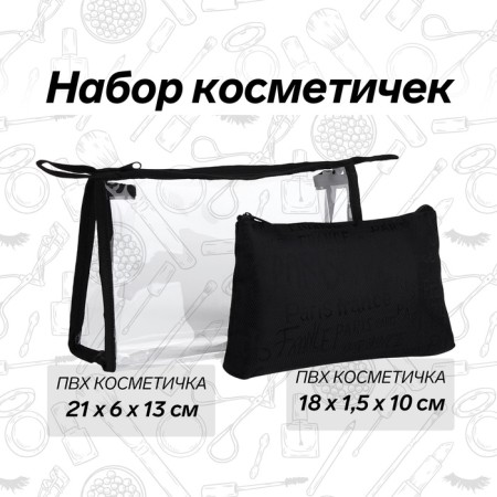 Набор косметичек 2 в 1, 21*6*13 (мал18*1,5*10), отд на молнии, буквы черный