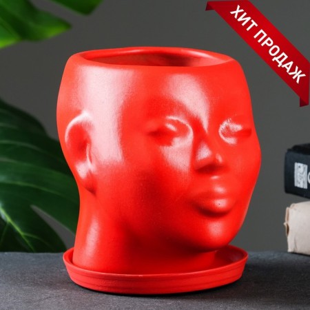 Pot - Organizer "Head" Red, 1.3 l / 16x16x14cm