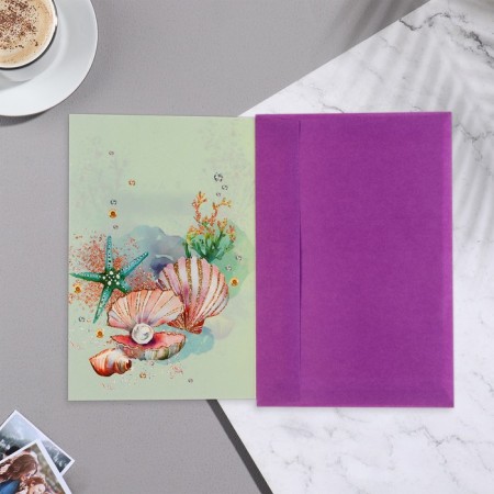 Postcard "On Birthday!" glitter, decorative element, shell-2