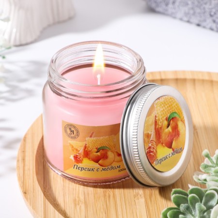Aromatic candle in glass 6.3cm, 100ml, peach with honey